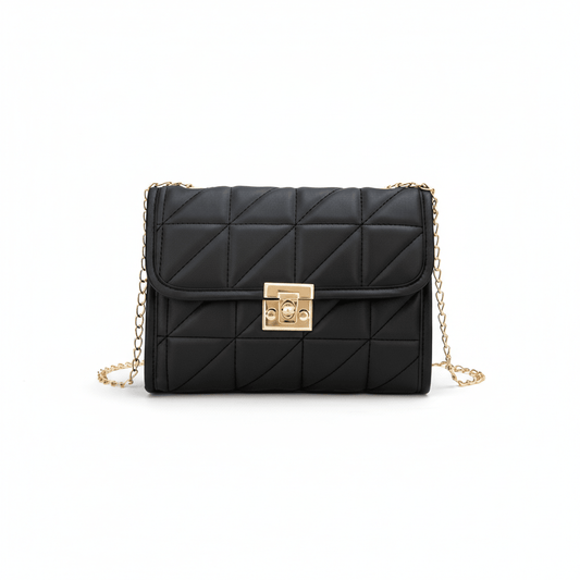 Bolsa Feminina Transversal  em Matelassê com Fecho Dourado Modelo Lumière Noir